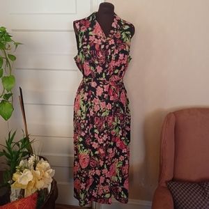 Black Floral Long Dress, sz 16 by Emma James